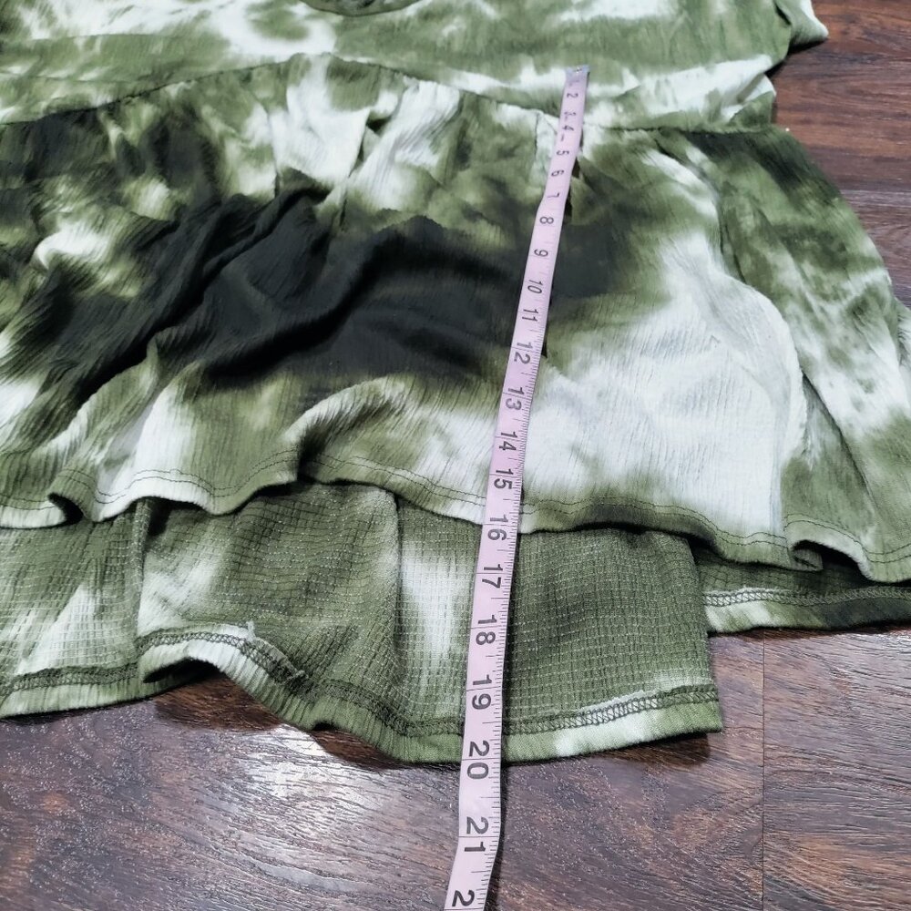Dar Mode Boho Geometric Tie Dye Short Sleeve High Low Tunic Blouse Green 3XL - Picture 11 of 12
